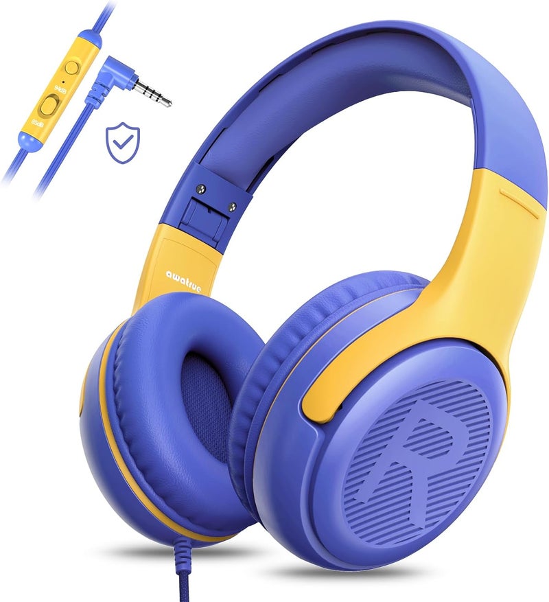 awatrue Kids Headphones Wired with Microphone for ipad Computer Laptop for Boys Girls Volume Limit Foldable Over Ear Headset for School 3.5mm Jack - Image 1